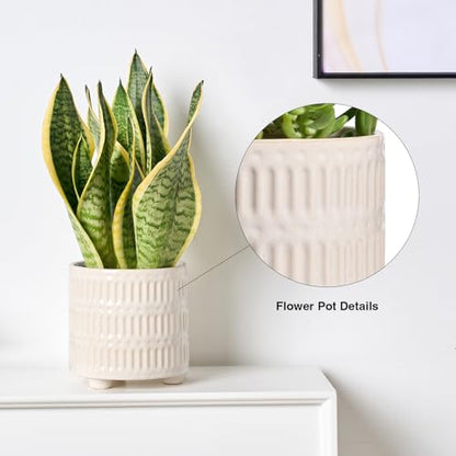 STHIE 5 Inch Ceramic Planters for Indoor Plants, White Snake Plant Pots - color: Reactive Glaze White