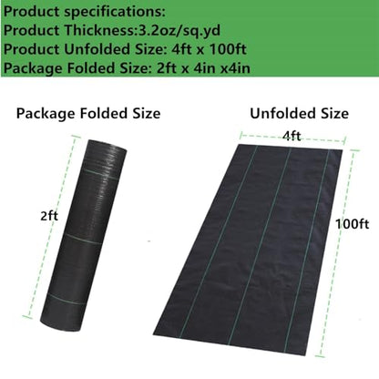 4ftx100ft Weed Barrier Landscape Fabric Heavy Duty, Weed Gardening Ground Cover Mat, Weed Control Garden Cloth, Woven Geotextile Fabric for Underlayment, Commercial Driveway Fabric, Black - size: 4ftx100ft