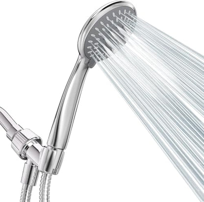 HOPOPRO Handheld Shower Head with High Pressure, 5 Spray & 59" Hose - color: Glossy Silver