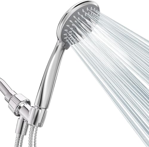 HOPOPRO Handheld Shower Head with High Pressure, 5 Spray & 59" Hose - color: Glossy Silver