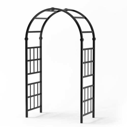 VINGLI 7.9FT PVC Garden Arch Arbor, Large Round Top Trellis with Decorative Panels, Weatherproof Outdoor Walkway Arch for Climbing Plants, Arch Backdrop Stand for Garden, Backyard, Wedding, Party