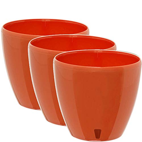 Gardenera 6.7" Deco Self Watering Pots for Indoor Plants in Poppy-RED (Set of 3) - Decorative Flower Pot with Water Level Indicator and Drainage Cartridge for All House Plants, Flowers and Herbs - color: Poppy-seed - Set of 3, size: 6.7 Inch