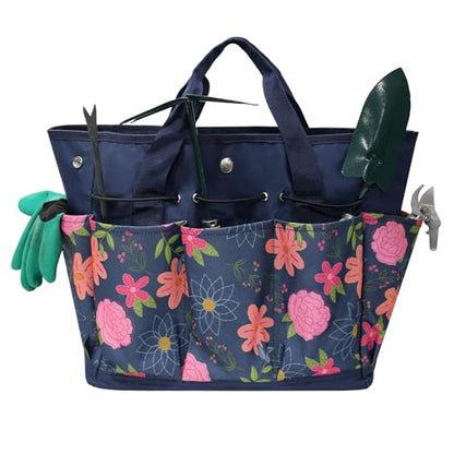 Waterproof Garden Tool Bag, 600D Oxford Portable Gardening Tote with Handle & Multi Pockets, Ideal Gifts for Parents Women (Blue, Tools Not Included) - color: Blue