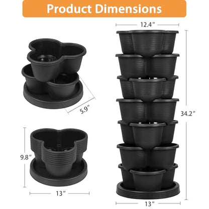 VECELO 7 Tier Vertical Garden Planter, Self Watering Stackable Planters with Wheels for Strawberries, Herbs, Flowers, Vegetables, Black - color: Black, size: 7 Tier