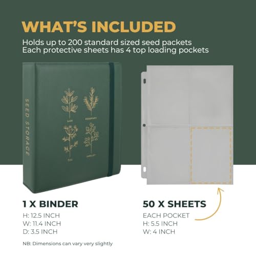 Wildgoose Seed Binder - Garden Seed Packet Organizer, Storage Book, Green - color: GREEN