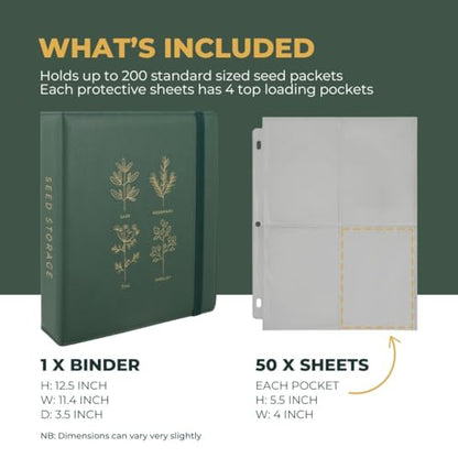 Wildgoose Seed Binder - Garden Seed Packet Organizer, Storage Book, Green - color: GREEN