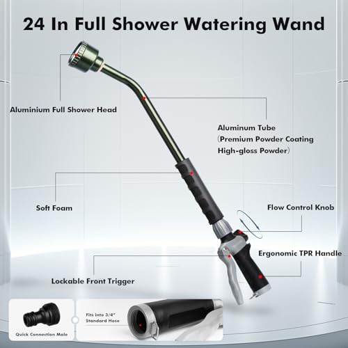 RESTMO 24 Inches Long Watering Wand for Garden Hose, Full Shower Spray Wand - color: Olive Green