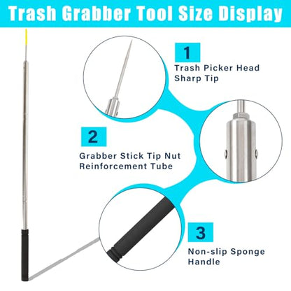 Trash Pickup Tool,48Inch Trash Picker Upper Grabber High-Duty Stainless Steels Tip Lightweight & Reinforcement Garbage Debris Nabber Litter Picker Grabber Durability Reacher Yard Stick - size: 51 Inch