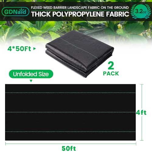 4ftx100ft Weed Barrier Landscape Fabric Heavy Duty, 3.2oz Weed Barrier Fabric, Easy Setup Woven Garden Weed Fabric Landscaping Fabric (Pack of 2) - size: 3.2oz-4x100ft (Pack of 2)