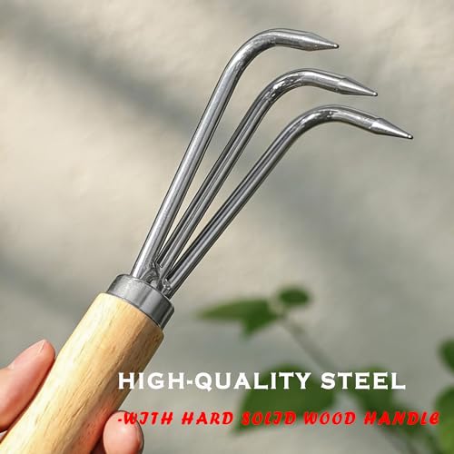 Garden Rake with 3-Claw for Loosening Soil in Flower Bed (Gold) - color: Gold
