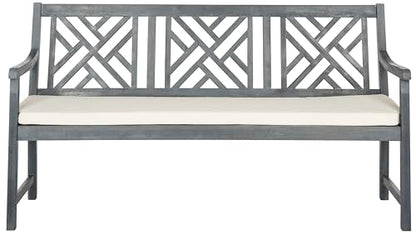 Safavieh PAT6738A Outdoor Collection Bradbury 3 Seat Bench - color: Ash Grey / Beige