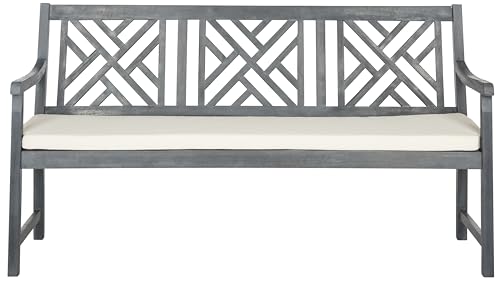 Safavieh PAT6738A Outdoor Collection Bradbury 3 Seat Bench - color: Ash Grey / Beige
