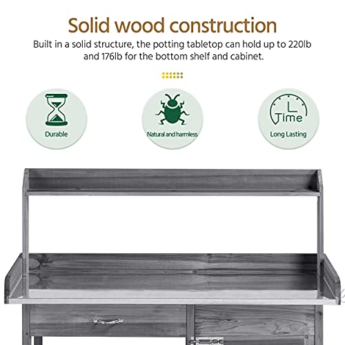 Topeakmart Outdoor Potting Bench with Storage Potting Table,Gray - color: Gray