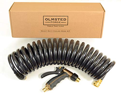 Hose Kit: 1/2" ID x 25' HP Quality Coiled Hose (Charcoal Gray) with Metal Body Spray Nozzle and Brass Quick Release Swivel Connector - size: 1/2" ID Hose Kit