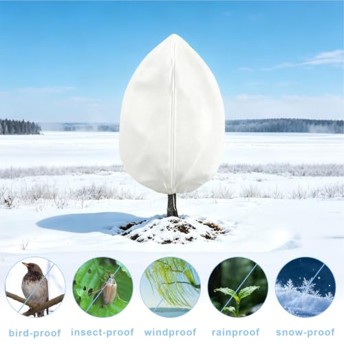 8 Pack 3 Sizes Plant Covers Freeze Protection w Zipper & Drawstring, White - color: White