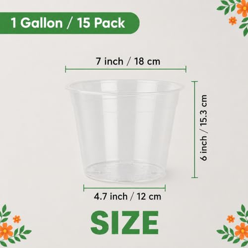 15 Pack 7 Inch Clear Nursery Pots, Large Clear Plant Pots with Drainage - size: 7 Inch-15 Pack