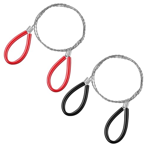Stainless Steel Cable Saw, 2 PCS Mini Camping Saws Hand Pocket String Emergency Survival Rope Cutting Tools PVC Cable Saws or Wood Camping Hiking Hunting, Red, Black, 27.56 Inch