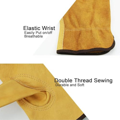 OZERO Cowhide Leather Work Gloves, Gardening, Flex Grip, 3 Pairs, Gold, XL - color: Gold(3 Pair), size: X-Large