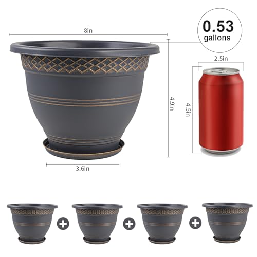 Usocik 8 Inch Plant Pots, 6 Pack, Gold Plaid - color: Gold, size: 8 Inch - 6 Pack