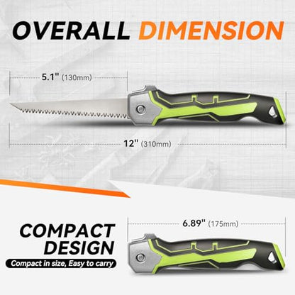 Auto Dynasty Folding Handsaw with Triple Ground Teeth, Drywall Saw, Oil-Resistant Comfort Grip for Drywall, Wallboard, Plywood, Sheetrock, Plasterboard, Green - style: Folding Wallboard Saw