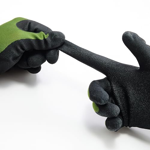 COOLJOB 6 Pairs Gardening Gloves for Men, Breathable Rubber Coated, Xlarge - color: Black & Green (Latex), size: X-Large (Pack of 6)