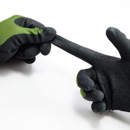 COOLJOB 6 Pairs Gardening Gloves for Men, Breathable Rubber Coated, Large - color: Black & Green (Latex), size: Large (Pack of 6)