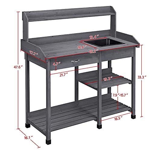 Yaheetech Potting Bench with Sink & Drawer, Outdoor Gardening Table, Gray - color: Gray