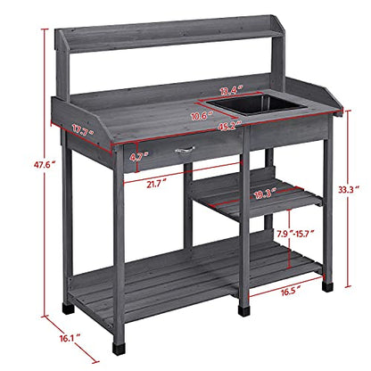 Yaheetech Potting Bench with Sink & Drawer, Outdoor Gardening Table, Gray - color: Gray