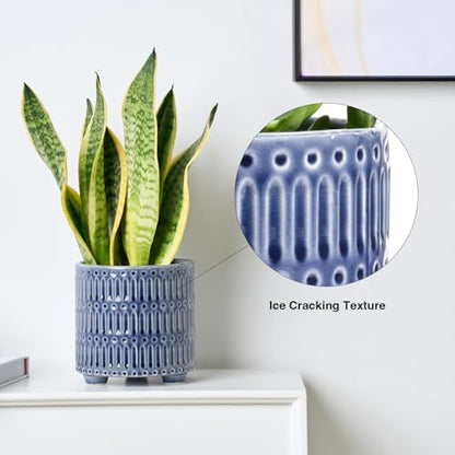 STHIE 5 Inch Ceramic Planters for Indoor Plants, Blue Cactu Snake Plant Pot - color: Reactive Glaze Blue