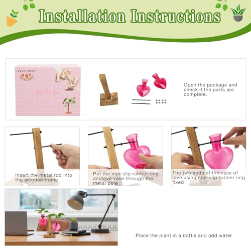 XXXFLOWER Plant Propagation Station Terrarium 2 Pink Heart Shaped Vase - color: Pink