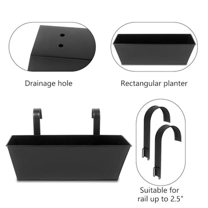 16 Inch Railing Planters Box Metal Hanging Flower Pot 3 Pcs - color: Black-3pcs
