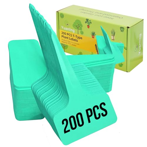Plant Labels 200 Pcs Yuanling T-Type Plastic Garden Tags Waterproof Plant Sign Stakes Nursery Garden Makers for Seedlings Flower Vegetables Herb Potted Belt Permanet Marker Pen (Teal) - color: Teal