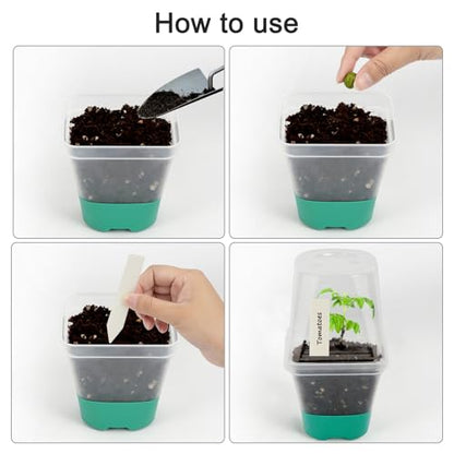 Sankoly 30 Packs Clear Nursery Pots with Plant Labels 3 Inch Plastic Plant Pot with Humidity Domes Silicone Base and Drainage Holes Reusable Seedling Pots