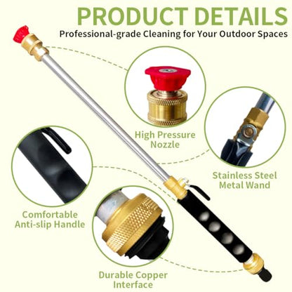 High Pressure Hose Nozzle for Garden Hose,Leak-Free Jet Wand with 5 Nozzles - color: Black