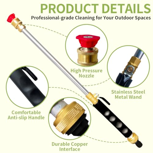 High Pressure Hose Nozzle for Garden Hose,Leak-Free Jet Wand with 5 Nozzles - color: Black