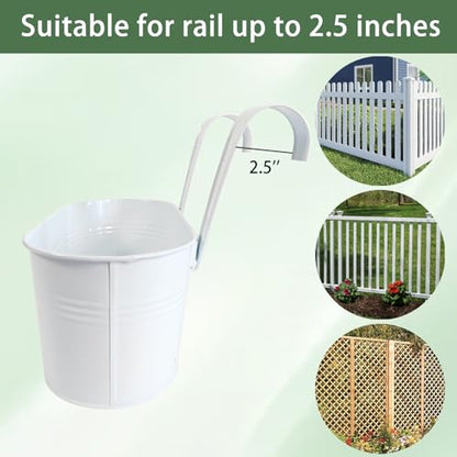 2 Pack 10" Metal Hanging Fence Planter Outdoor with Detachable Hooks, White - color: White