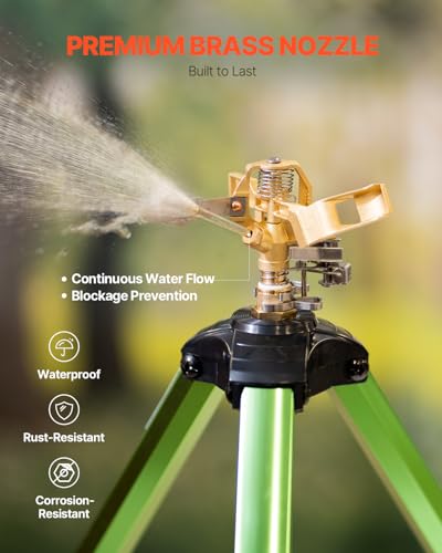 VEVOR Impact Sprinkler on Tripod Base, 2 Packs, Heavy Duty Tripod Sprinklers with Brass Head & 3/4" NH Connector, 360 Degree Large Area Irrigation Sprinkler, Adjustable Heights for Yard - size: 37", style: 2PC