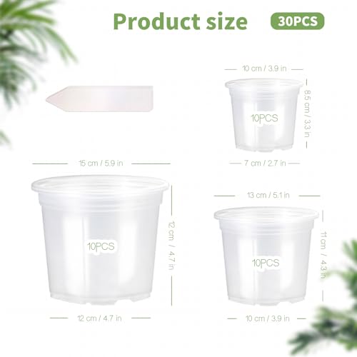 4/5/6Inch Nursery Pot,30 Pack Clear Pots with Drainage - size: 4/5/6Inch