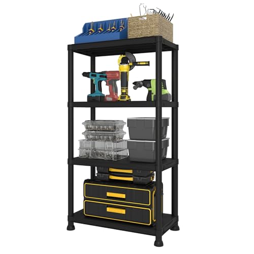 Plastic Storage Shelves, Sturdy Shelving Unit and Storage 264 LBS - size: 4 Tier(standard size)