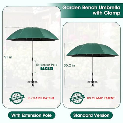 2-in-1 Garden Kneeler with Umbrella, Garden Kneeling Bench & Green Umbrella, Portable Garden Stool Loads Capacity 330lb and Garden Tools Bag with bottle holder, Gardening Gifts for Women,Men,Seniors - color: Green