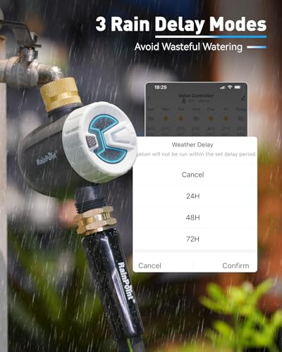 RAINPOINT WiFi Water Timer, Sprinkler Timer for Garden Hose, Smart Automatic Irrigation System with Brass Inlet for Yard, Lawn, APP Remote Control via 2.4Ghz WiFi and Bluetooth - color: Gray