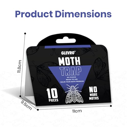 Glevro® Pantry Moth Traps for House Indoor 10 Pack – Extra Sticky Glue Trap for Kitchen and Food Storage – Seed Grain Flour Pheromone Traps for Pantry Moths