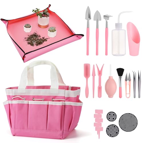 ANPHSIN 44pcs Small Gardening Tools Gifts for Women Beginners, Pink - color: Pink