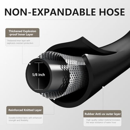 Garden Hose 5/8"x 10ft Brass Rubber Heavy Duty Water Hose 600 PSI Black - color: Black, size: 10FT