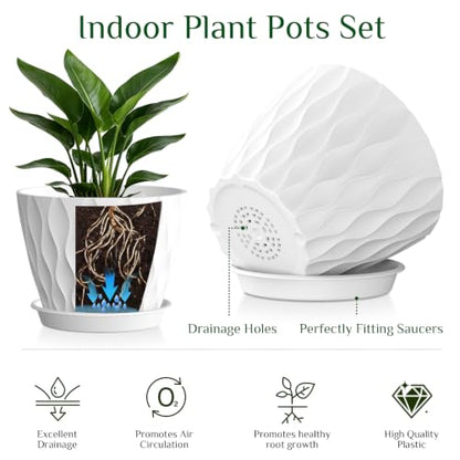 Plant Pots for Indoor Plants 3 Pack 10/9/8 Inch Plastic Planters - color: White
