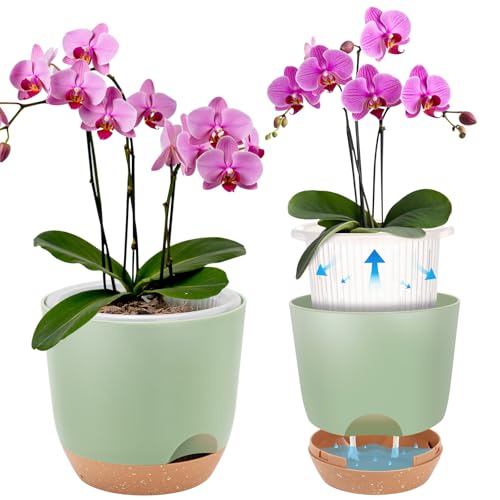 7.2 Inch Self Watering Orchid Pots for Indoor Plants,Macetas para Orqudeas,Flower Pots for Indoor Plants with Holes（Green） - color: Green, size: 1Pc 7.2IN