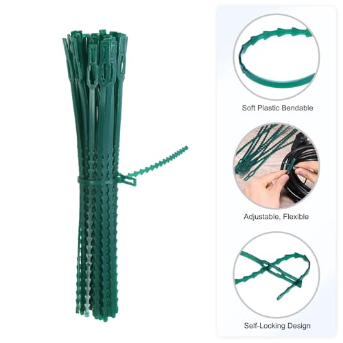 M METERXITY 100-Pack Plant Twist Ties 9 Inch Plastic Twist Ties Adjustable Garden Plant Twist Ties Plant Support Tree Shrub Ties for Indoor/Outdoor/Home/Office/Garden [Dark Green]