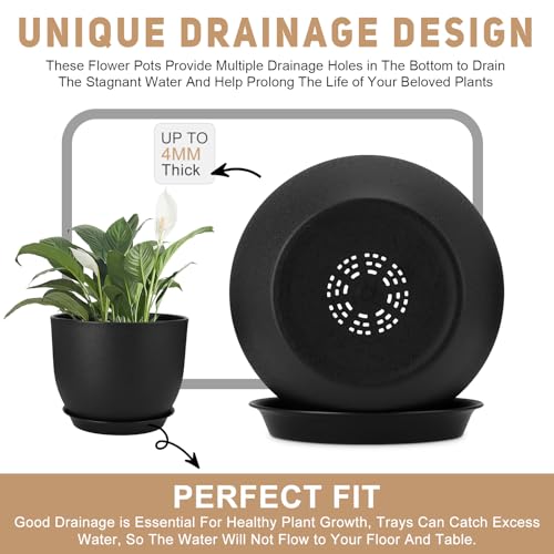 YNNICO Plant Pots 12/10/9 inch Set of 3, with Multi Mesh Drainage Holes - color: Black, size: 12/10/9 inch