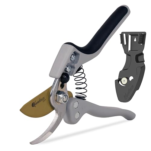 KAMIKAZE Heavy-Duty Professional Pruning Shears for Gardening, Ergonomic Comfort Handle, SK5 High-Carbon Steel Bypass Blade, Cuts Branches Up to 1 Inch, Garden Clippers for Tree and Shrub Trimming - color: Grey