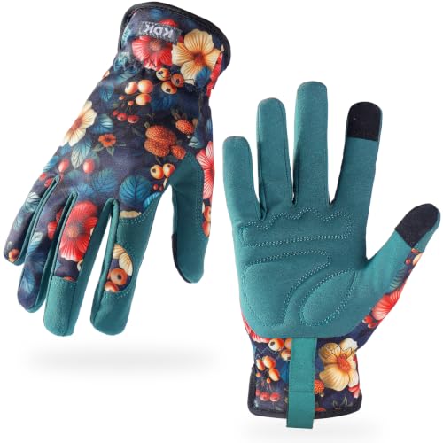 KDK Leather Gardening Gloves for Women Thorn Proof Yard Work Gloves（S） - color: Flowers and Berries, size: Small